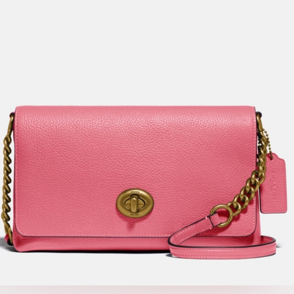 Coach Crosstown Leather Crossbody Bag Rouge Pink With Chain/strap